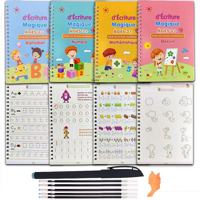 Pack 4 Cahiers Montessori avec stylo magique